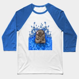 Cute Otter floating in the blue water with flowers Baseball T-Shirt